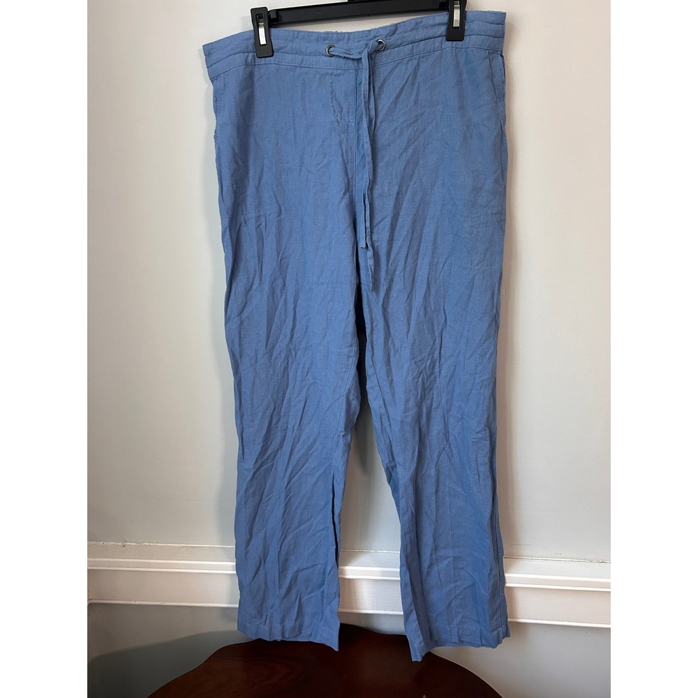 Alexander Jordan Womens Blue Linen Blend Drawstring Elastic Waist Pants Large